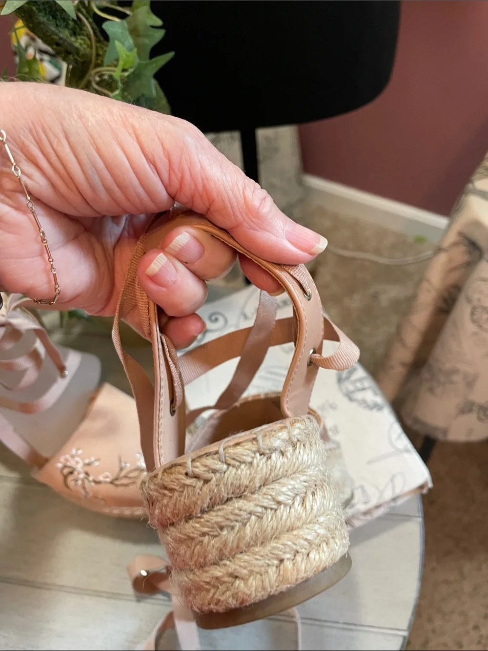 Nanette Lepore Blush Pink Embroidered Espadrille Lace-Up Flats
